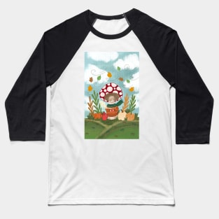Autumn Mushroom drinking coffee Baseball T-Shirt